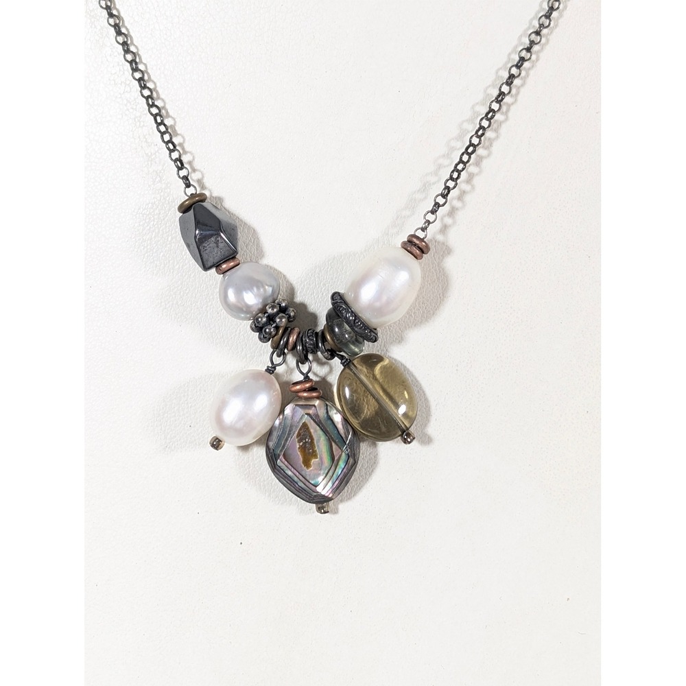Retired‎ Silpada N2202 Sterling Hematite Abalone Pearl Necklace 18"